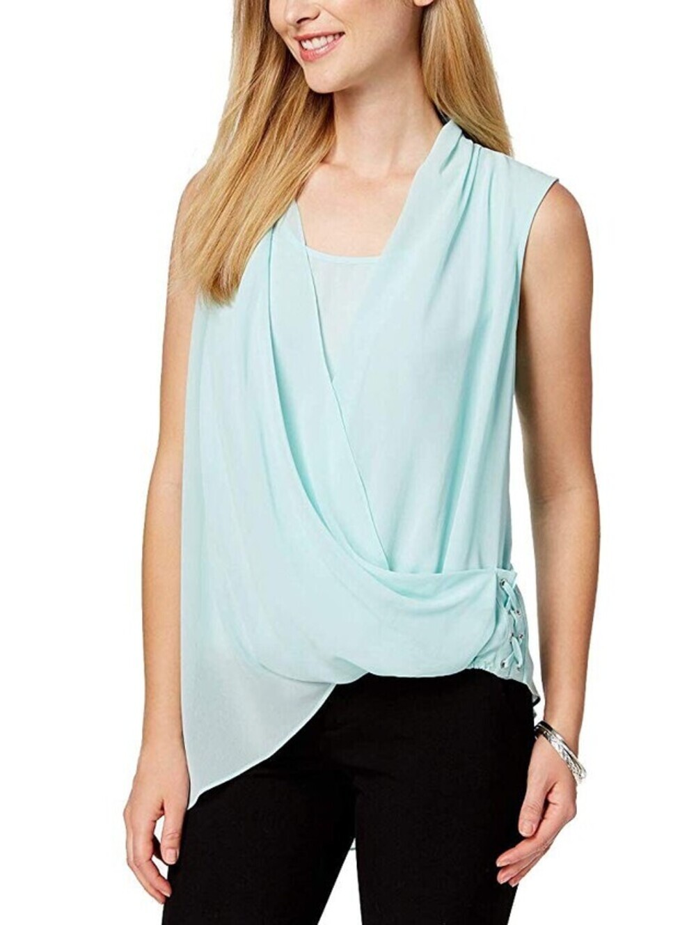 Alfani Womens Draped Surplice Lace-Up Top Size S